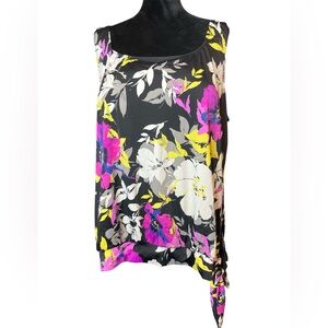 Beach Belle Black & Pink Floral Sleeveless Swim Top with Side Tie